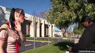 babe, brunette, glasses, interracial