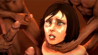 blowjob, brunette, bukkake, censored, creampie, cum, cumshot, english, fuck, gangbang