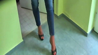 amateur, blonde, heels, homemade, jeans, skinny, tight, tiny