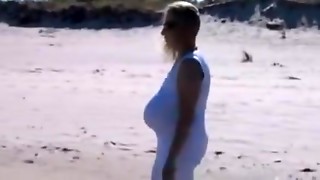 bbw, beach, big tits, milk, saggy tits