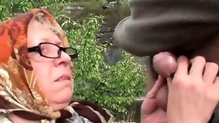 blonde, blowjob, couple, granny, mature, outdoor, public, teen