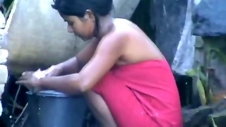 bathroom, hardcore, indian, outdoor, standing, village